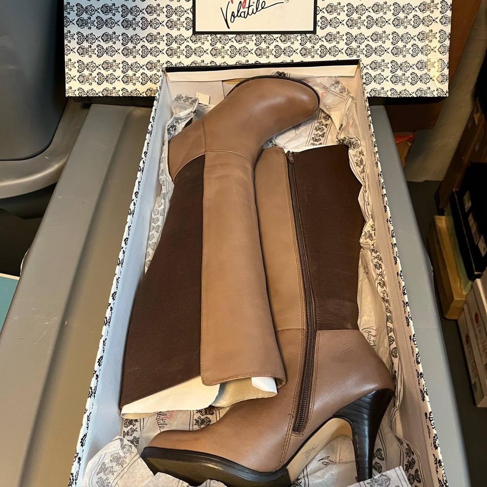 Very Volatile Tan Heeled Boots Timeless Elegance